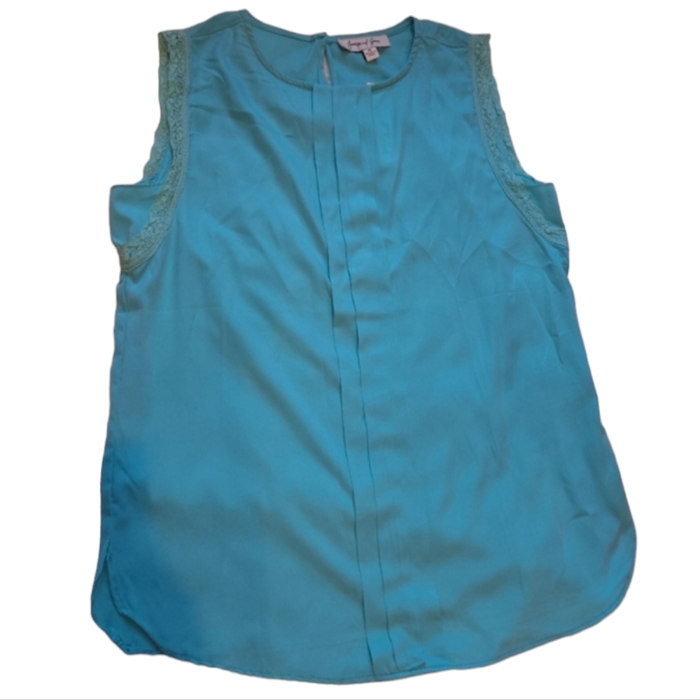 NWT Jennifer & Grace Tank Top Blouse Sea Bright Blue Pleated Front Summer Spring
